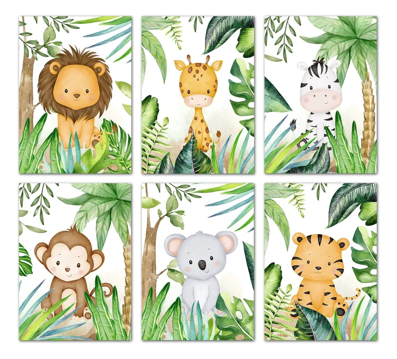 Poster Kinderzimmer Jungle Tiere Bäume · Kinderzimmer Bilder · Wand Deko · Kunst Druck · Deko Print · ohne Rahmen