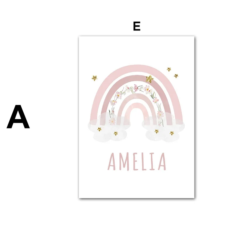 Poster Kinderzimmer Regenbogen Hase Name Personalisiert Rosa · Kinderzimmer Bilder · Wand Deko · Kunst Druck · Deko Print · ohne Rahmen