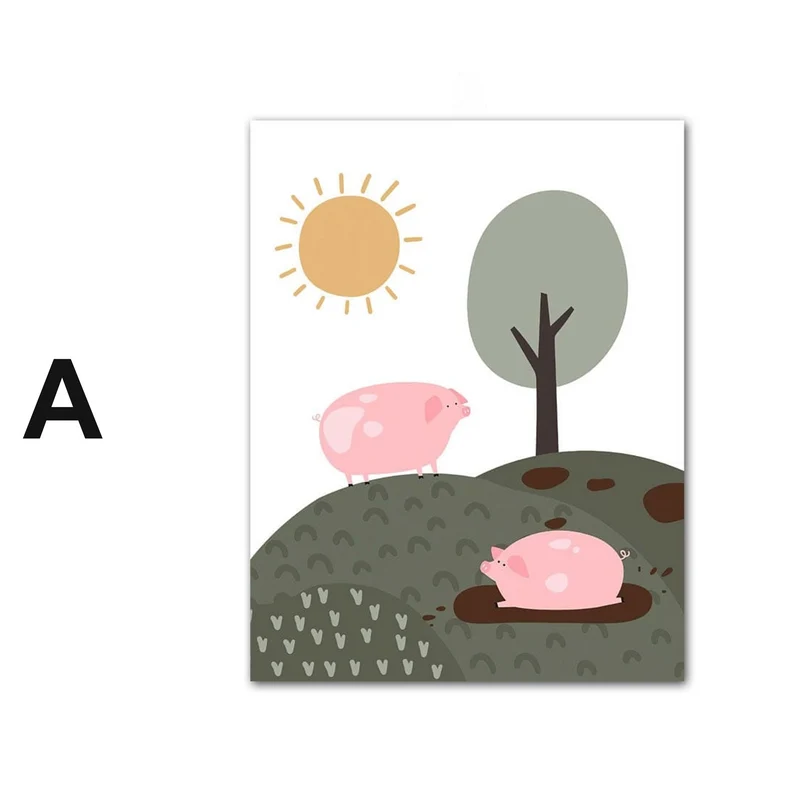 Poster Kinderzimmer Bauernhof Bauer Tiere Kuh Schwein Pferd Hahn · Kinderzimmer Bilder · Wand Deko · Kunst Druck · Deko Print · ohne Rahmen