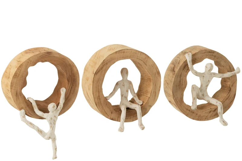 Wanddekoration Alba Kletterfiguren 3er Set Mangoholz und Aluminium Weiß Natur