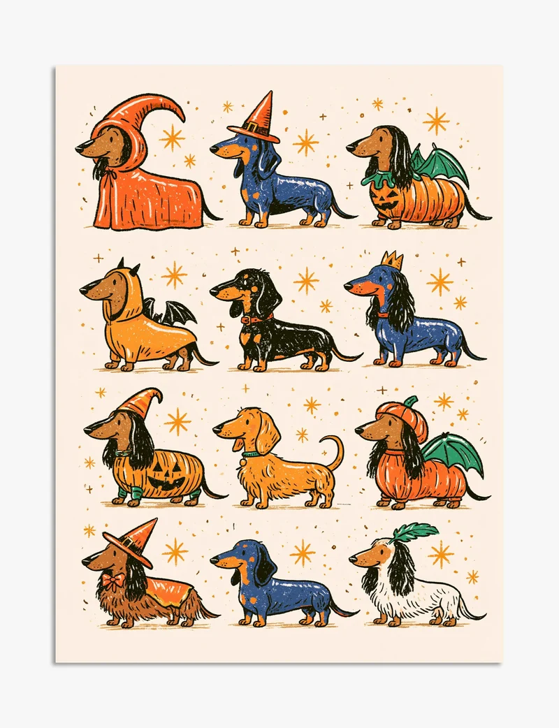 Halloween Sausage Dogs Art Print