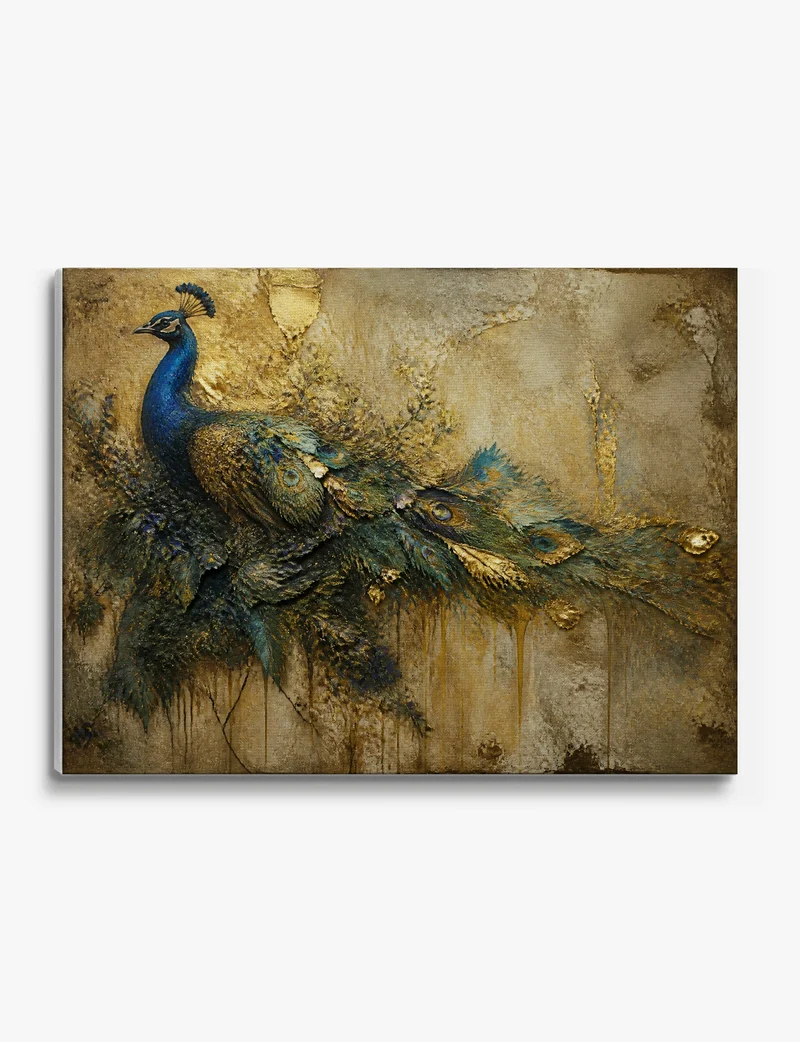 Gilded Peacock on Weathered Gold Canvas Print