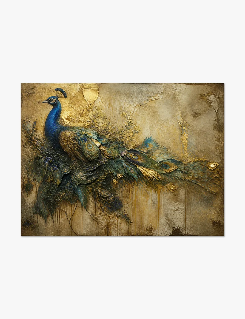 Gilded Peacock on Weathered Gold Art Print
