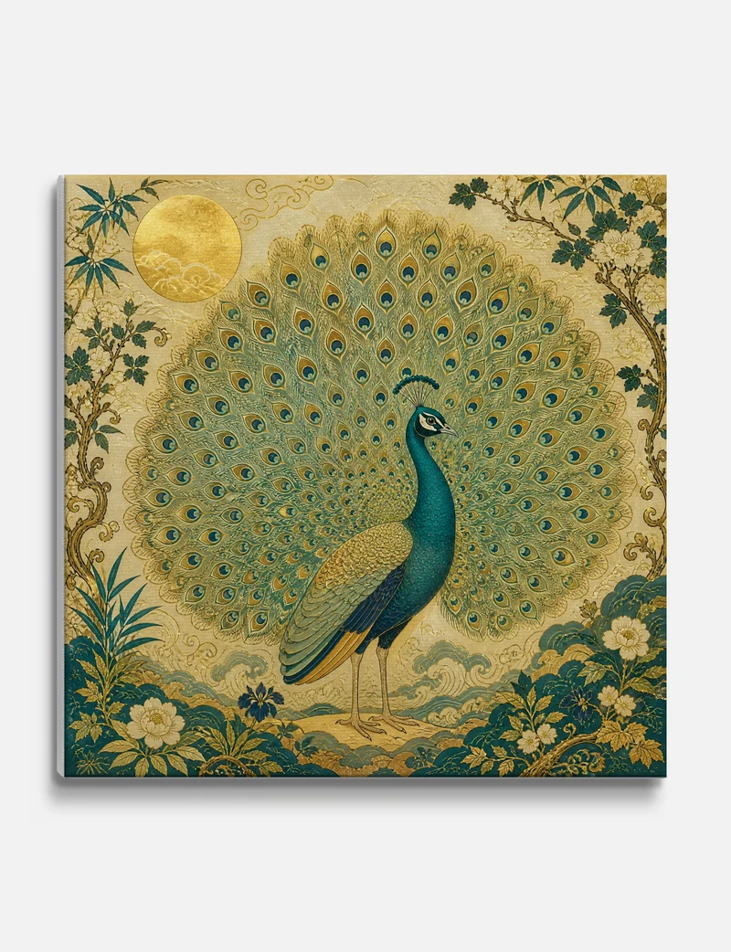 Golden Peacock in Bloom Canvas Print