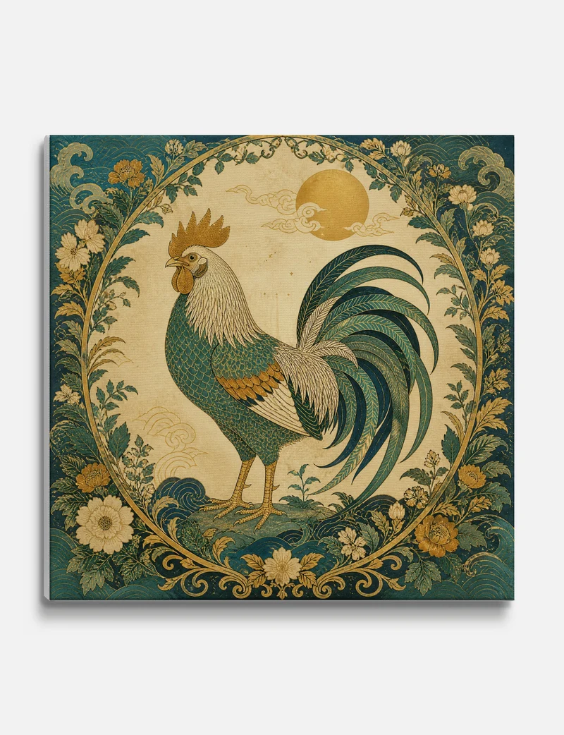 Golden Sun Rooster Canvas Print