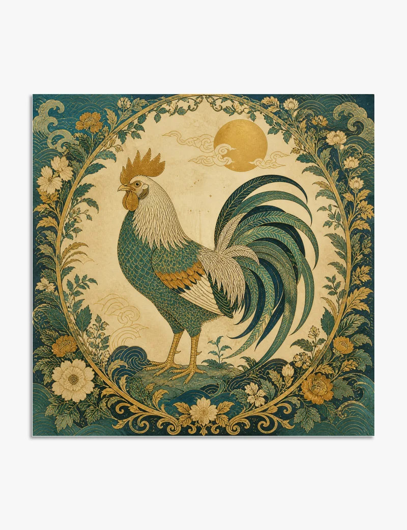 Golden Sun Rooster Art Print