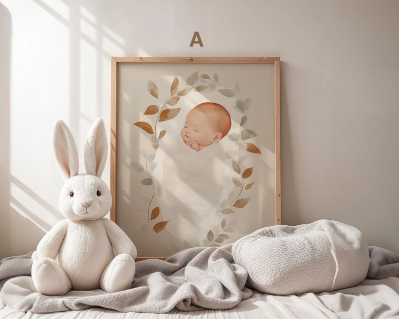 Boho Babyzimmer Poster · Regenbogen, Herzen, Blumen, Sonne, Häuser, Mutter-Kind Scandi Wandkunst für Kinderzimmer · Deko Print ohne Rahmen