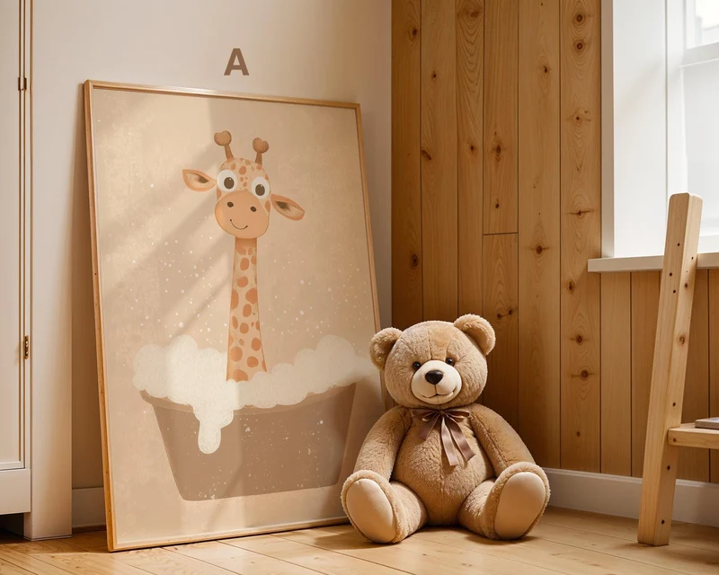 Boho Babyzimmer Poster · Giraffe, Löwe, Bär, Biene, Schwein, Schaf · Niedliche Tier Wandkunst · Skandi Stil ·Pastell· Deko Print ohne Rahmen