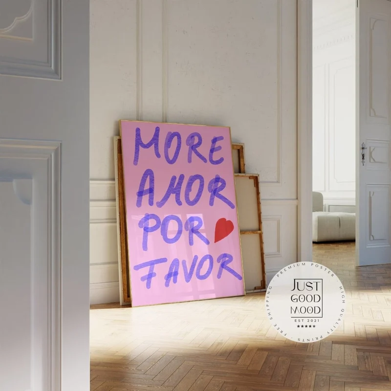 Pink Wandkunst Handschrift Poster · Geschenkidee · More Amor Por Favor · moderne elektrisch · Wandkunst · Wand Deko · Deko Print ohne Rahmen
