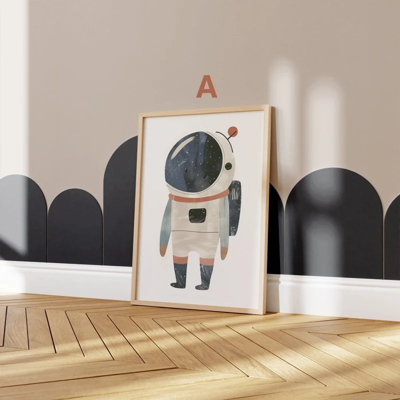 Astronaut Poster Kinderzimmer · Geschenkidee für Kinder · Kinderzimmer Deko · Weltraum Rakete & Planeten · Deko Print ohne Rahmen