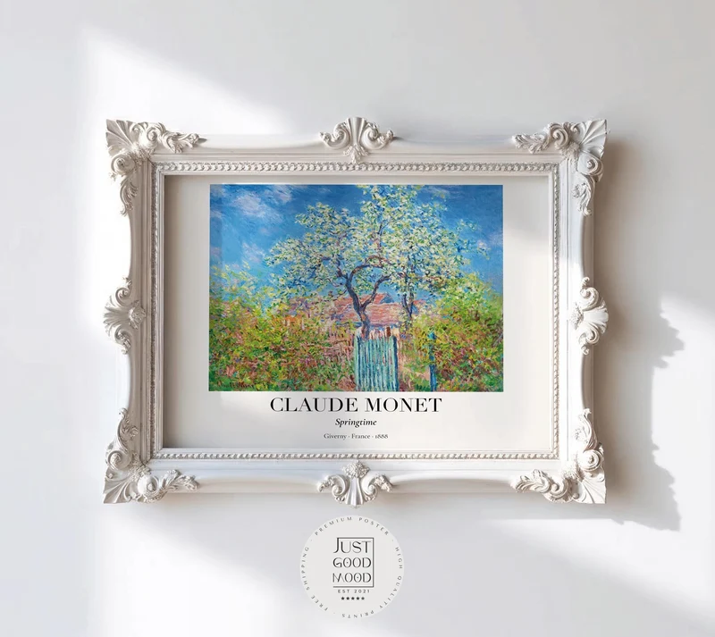 Claude Monet Poster · Frühling in Giverny 1888 · Blühender Baum Kunst · Impressionismus Druck · Garten Vintage Print · Deko ohne Rahmen