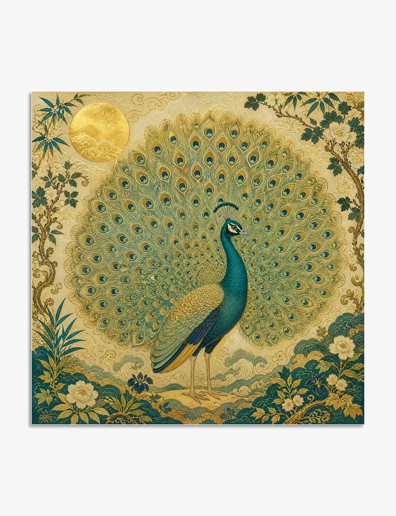 Golden Peacock in Bloom Art Print