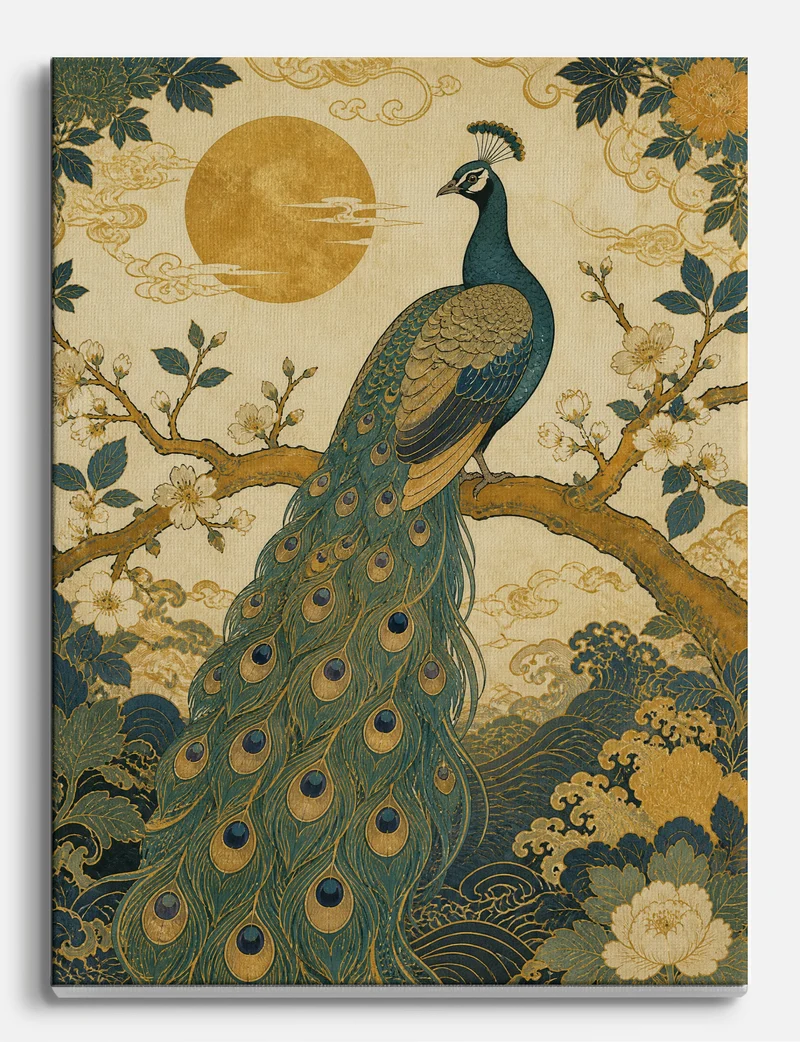 Golden Moon Peacock Canvas Print