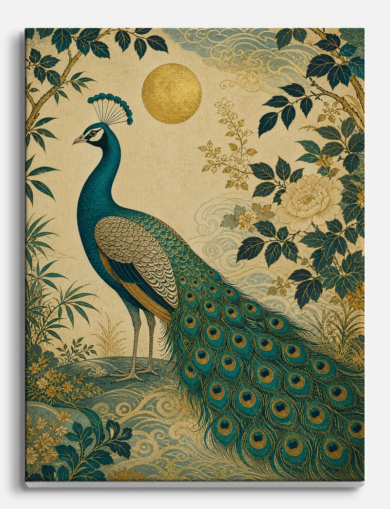 Golden Moon Peacock Canvas Print