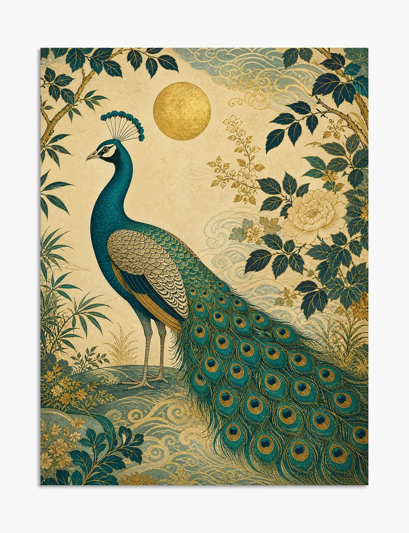 Golden Moon Peacock Art Print
