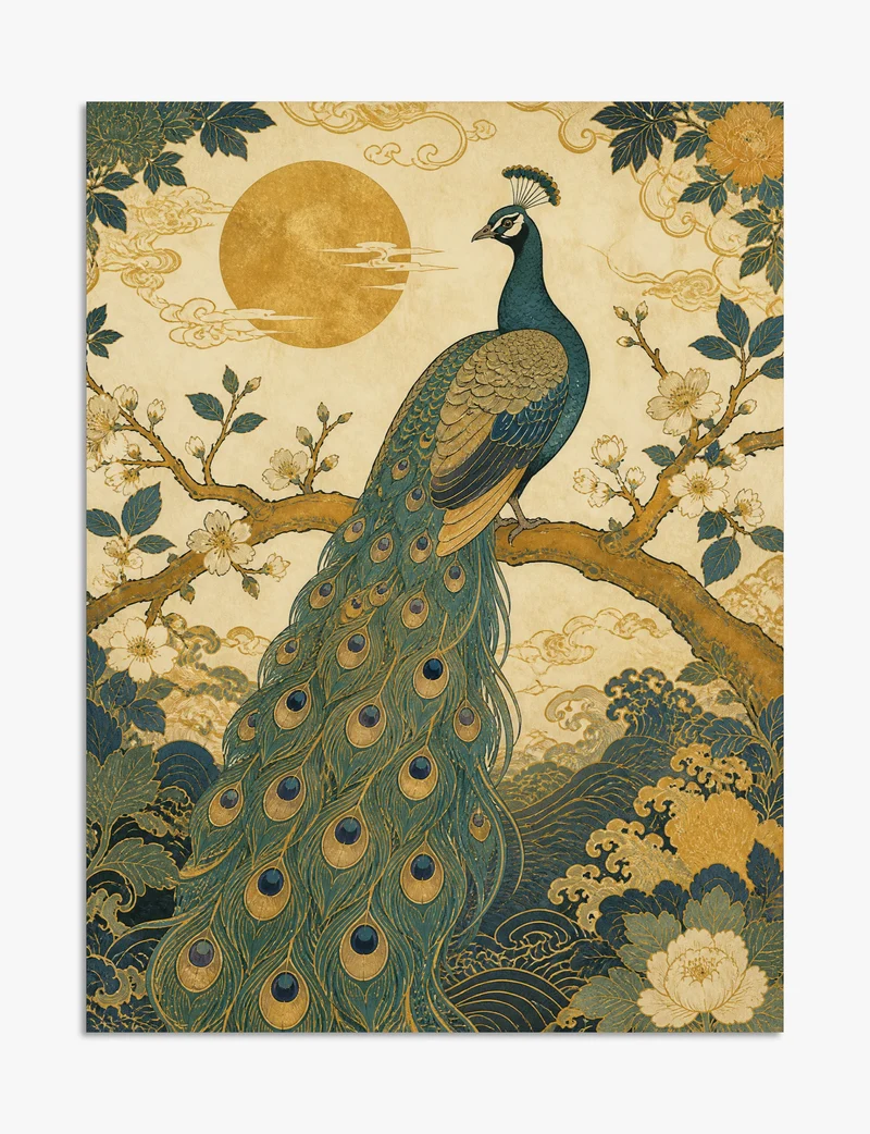 Golden Moon Peacock Art Print