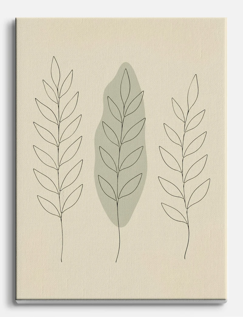Three Leaf Stems in Sage and Cream Canvas Print