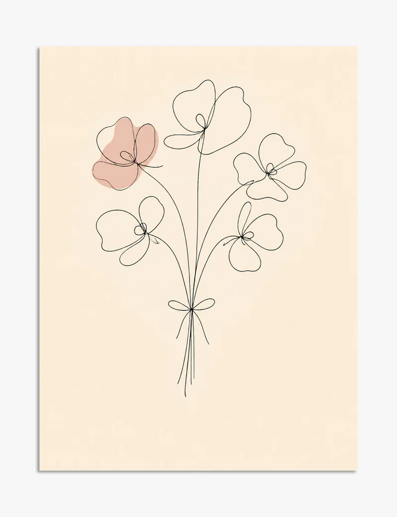Single Line Flower Bouquet Art Print