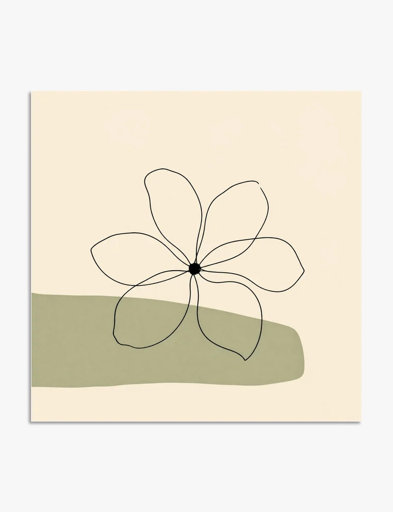 Single Line Flower on Sage Art Print