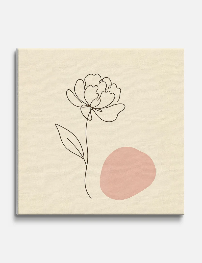 Single Line Peony with Blush Shape Canvas Print