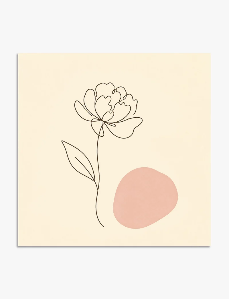 Single Line Peony with Blush Shape Art Print