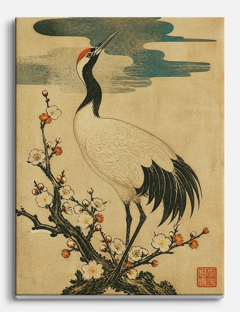 Crane and Plum Blossom Canvas Print