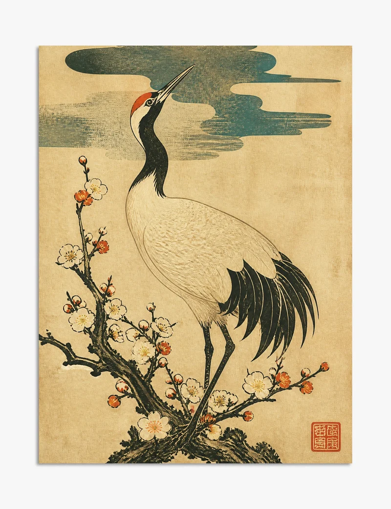 Crane and Plum Blossom Art Print