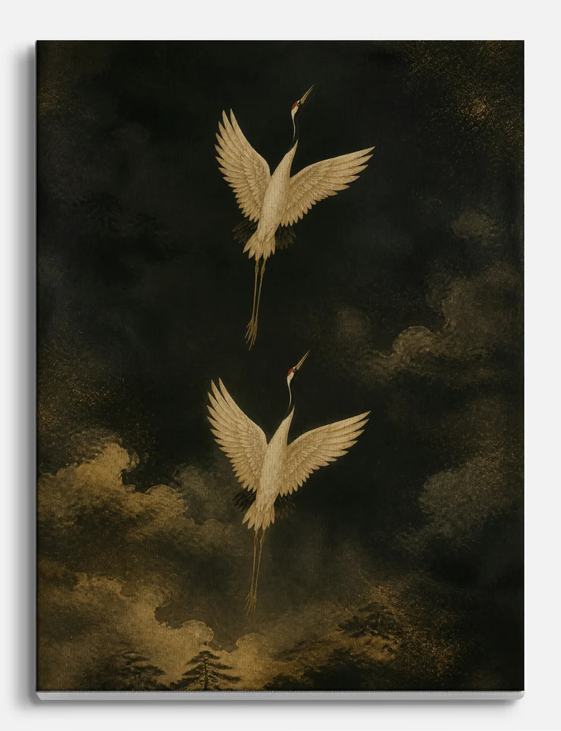Two Cranes in Gold Cloud Canvas Print