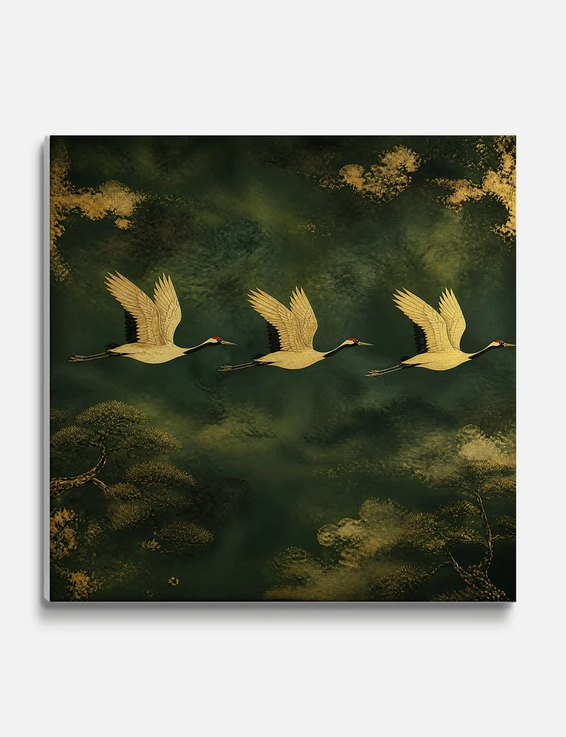 Gilded Cranes in Flight Canvas Print
