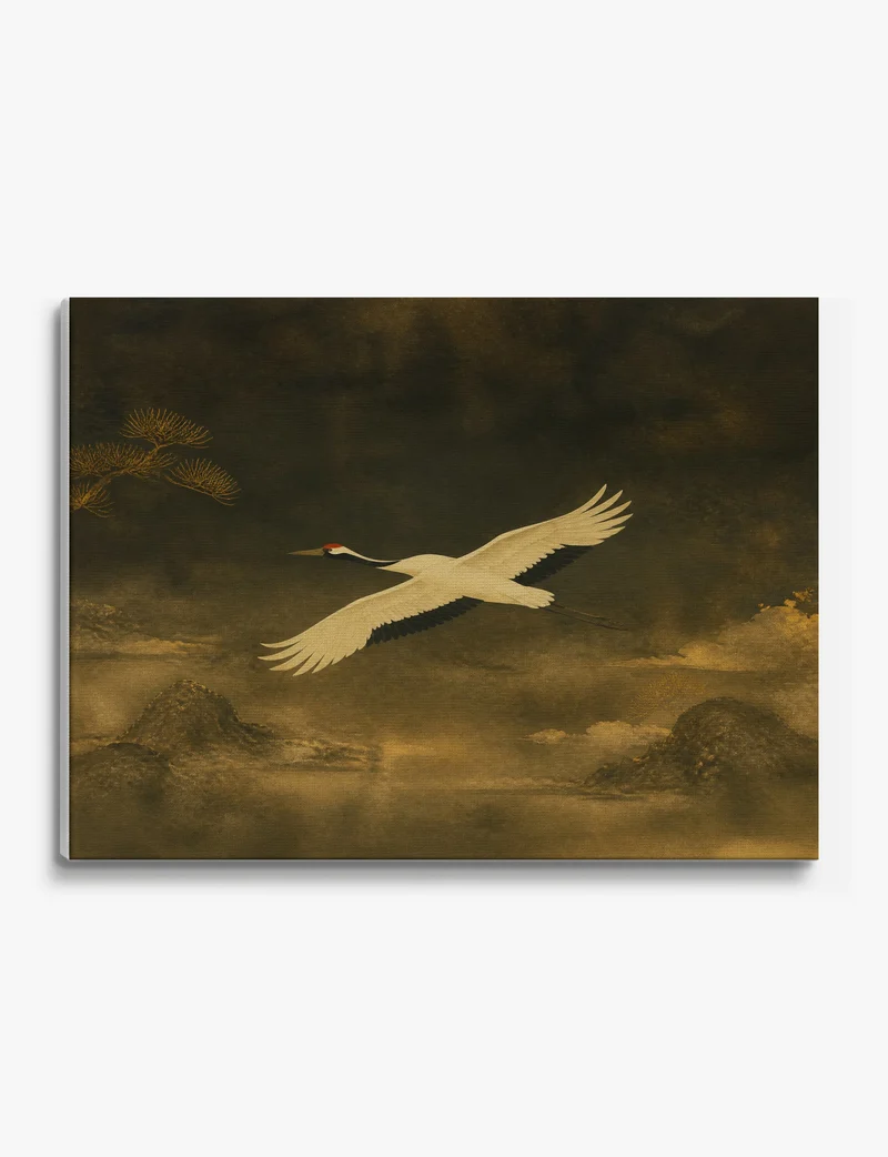 Golden Mist Crane in Flight Canvas Print