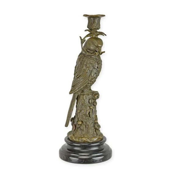 Kerzenhalter Papagei Verde Bronze mit Marmorsockel
