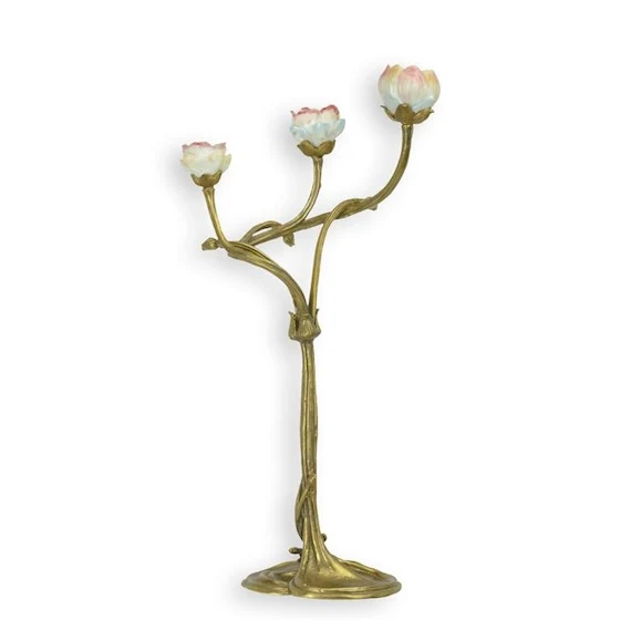Kerzenhalter Florena Lumiere Bronze mit Porzellanblüten