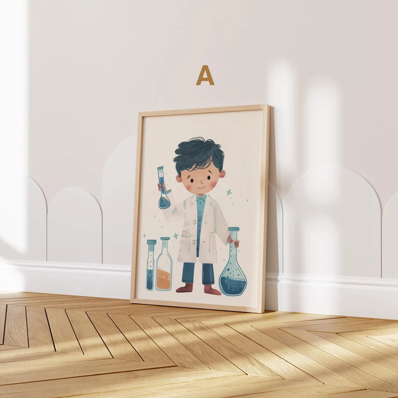 Poster Kinderzimmer Aquarell · Junge Wissenschaftler · Mädchen Künstlerin · Mutter umarmt Kind Kunst Bilder · Wand Deko · ohne Rahmen