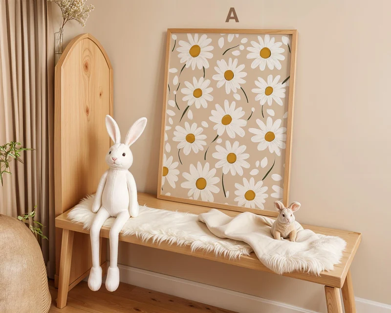 süße Hasen Poster Kinderzimmer · Geschenkidee für Kinder · Babyzimmer Deko · Modern Abstrakt Minimalistisch neutral ·Deko Print ohne Rahmen