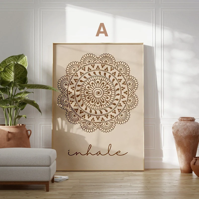 Poster Yoga Inhale Exhale · Einatmen Ausatmen Mandala · Wohnzimmer Bilder · Schlafzimmer Bilder · Wand Deko Print · ohne Rahmen