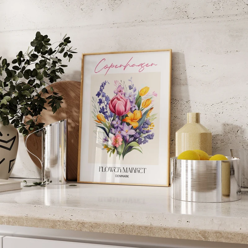 Copenhagen Flower Market Denmark Design Poster · Geschenkidee · Wanddeko Wohnzimmer Küche · Skandinavisches Design · Deko Print ohne Rahmen
