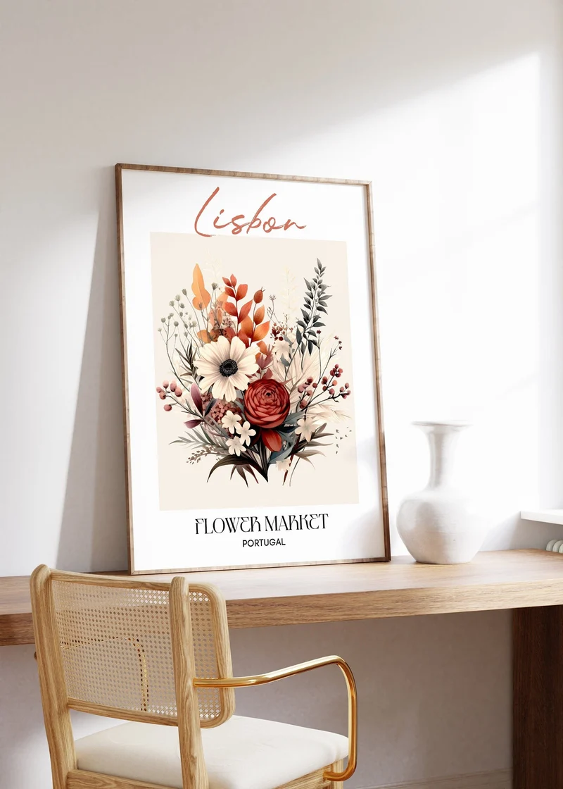 Lisbon Flower Market Portugal Design Poster · Geschenkidee · Wanddeko Wohnzimmer Küche · Skandinavisches Design · Deko Print ohne Rahmen