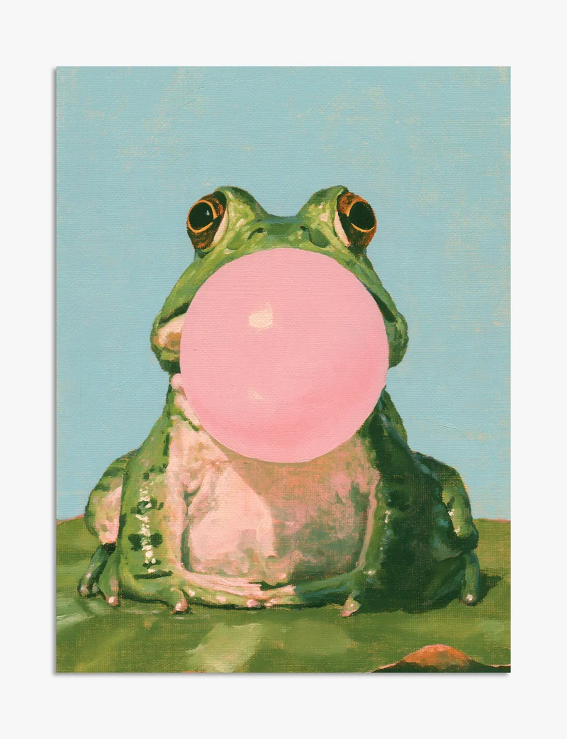 Frog with Pink Bubblegum Art Print