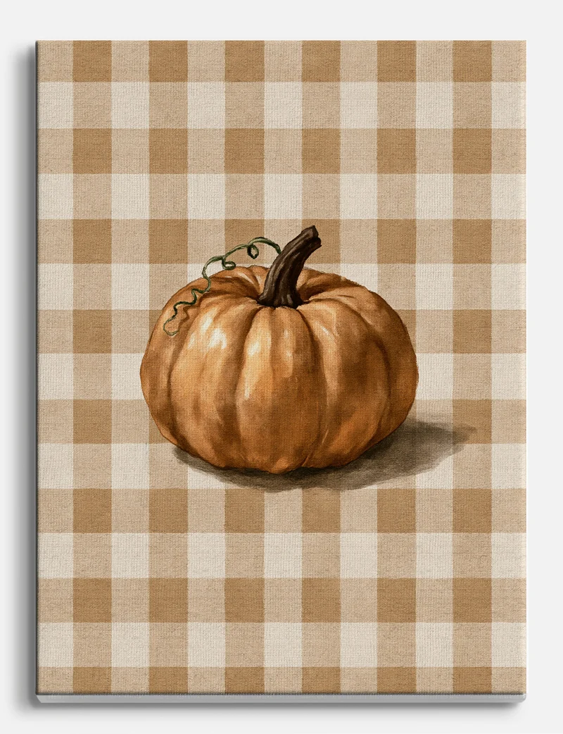 Pumpkin on Gingham Canvas Print