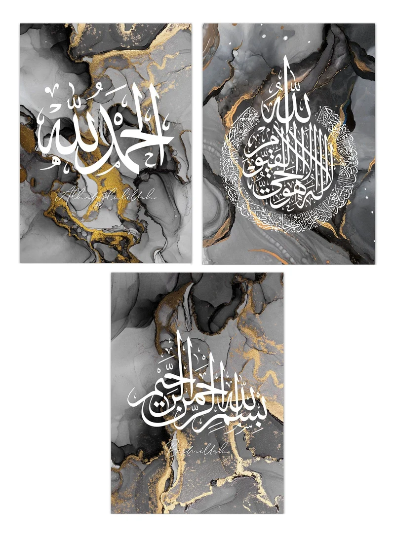 Poster Kalligraphie Abstrakt Gold Schwarz Grau · Wandbilder Wohnzimmer & Schlafzimmer · Deko Print Bilder · ohne Rahmen