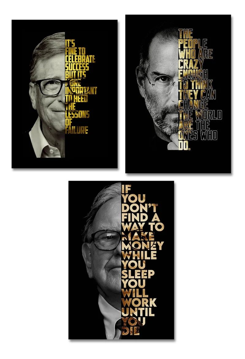 Poster Motivation Zitate Bill Gates Warren Buffet Steve Jobs · Wand Deko Print · ohne Rahmen