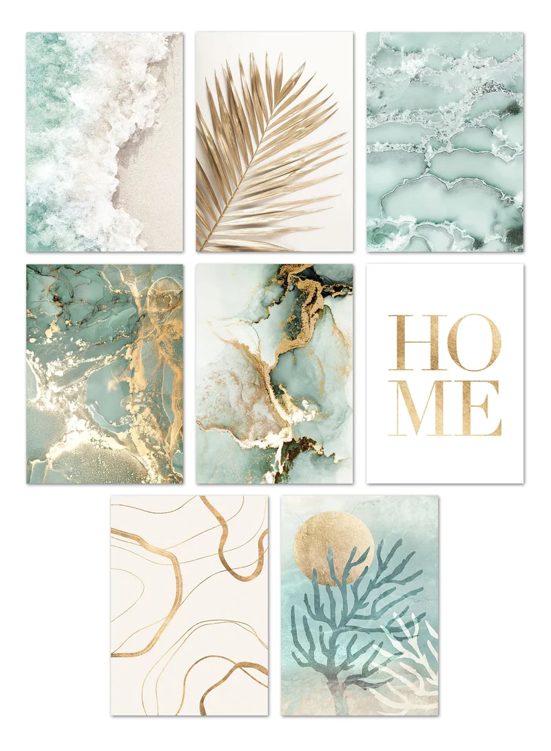 Poster Strand Wellen Zuhause Gold · Wandbilder Wohnzimmer & Schlafzimmer · Deko Print Bilder · ohne Rahmen