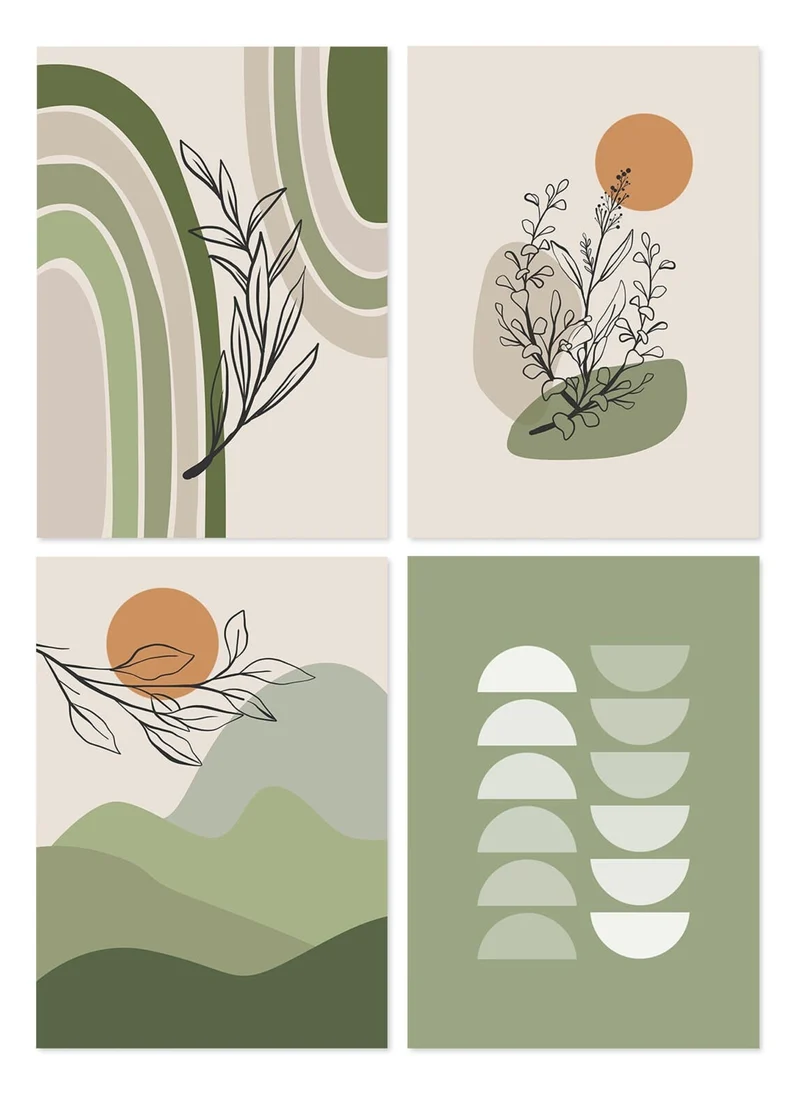 Poster Blätter Boho Geometrische Formen Grün | Bilder Wohnzimmer | Wandbilder Schlafzimmer | Deko Print ohne Rahmen | Bilder Kunstdruck