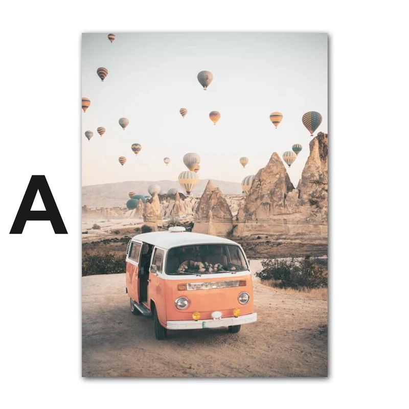Poster Strand Burg Heißluftballon Kappadokien Buggy Kaffee Zitat · Wandbilder Wohnzimmer & Schlafzimmer · Deko Print Bilder · ohne Rahmen