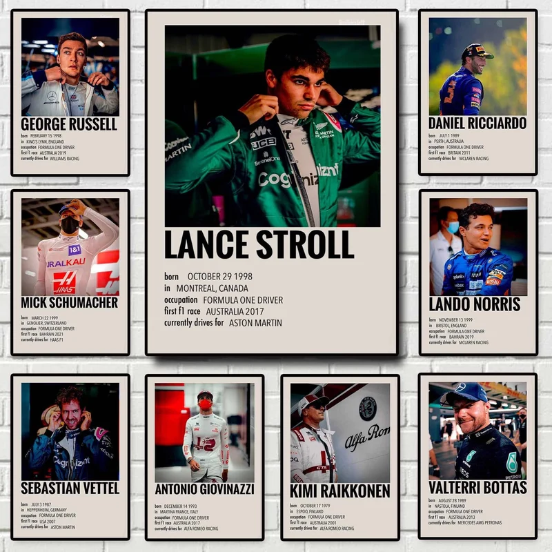 Poster Formel 1 Rennfahrer Sammelkarten · Deko Print ohne Rahmen