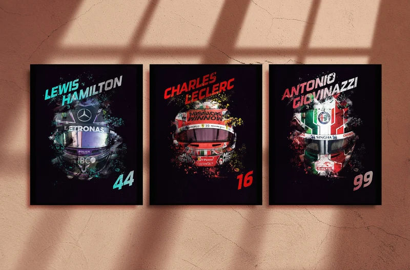 Poster Formel 1 Helme Rennfahrer Fahrernummer · Deko Print ohne Rahmen