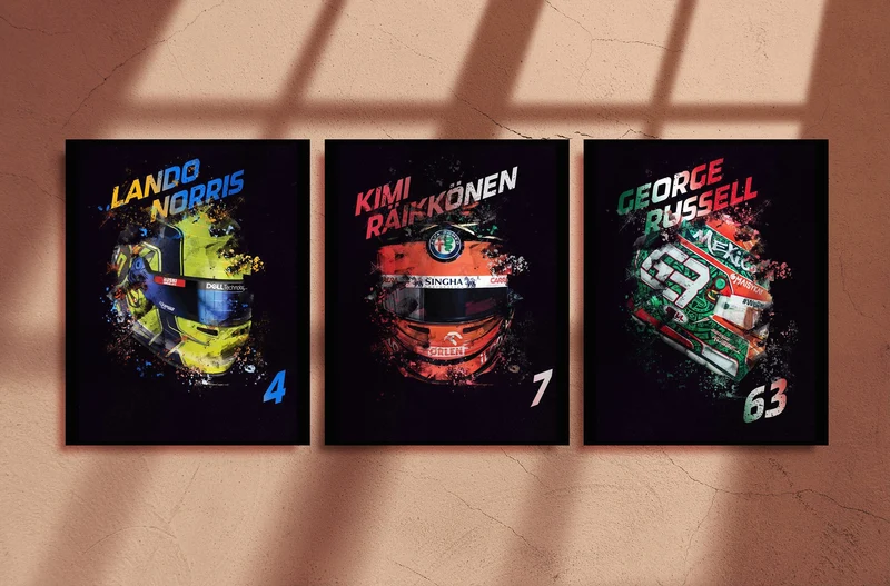 Poster Formel 1 Helme Rennfahrer Fahrernummer · Deko Print ohne Rahmen