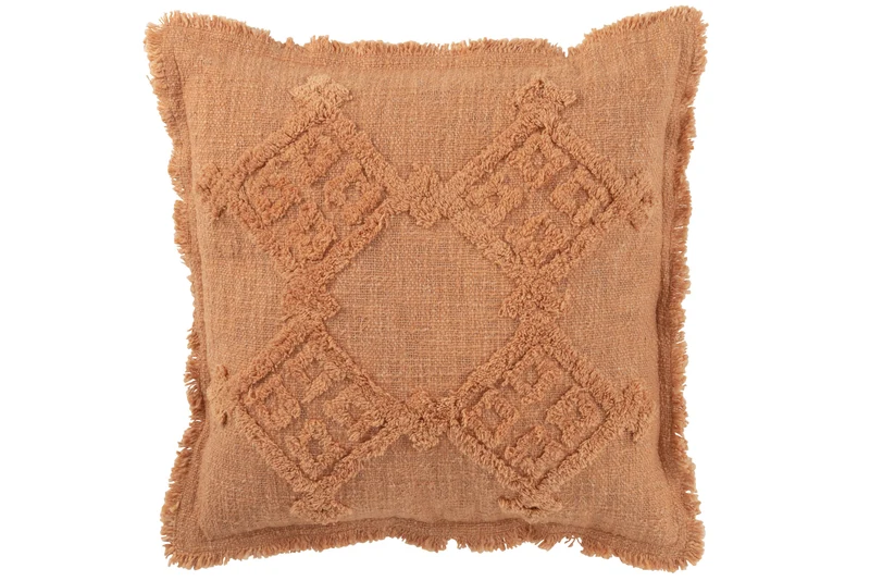 Set von 4 luxuriösen Kissen mit Fransen, aus Baumwolle - in ansprechender Korallenfarbe