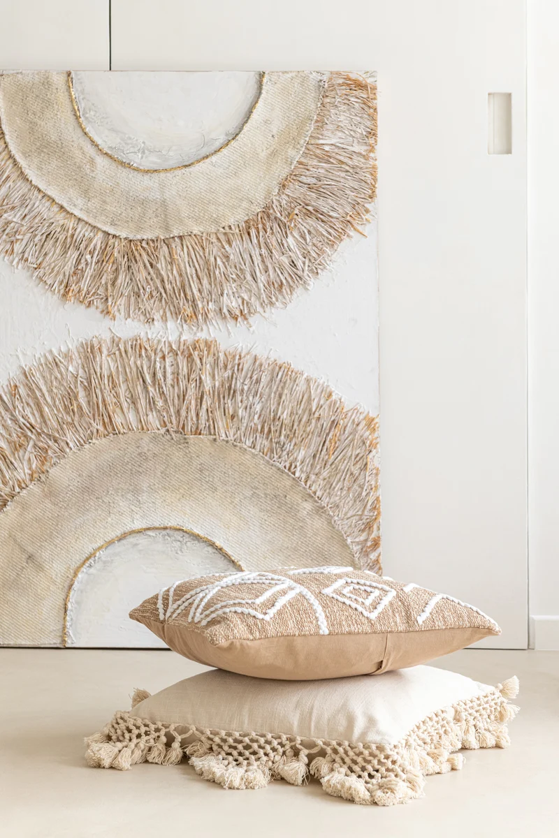 2er Set Wanddekoration Ibiza Leinwandbild in Cream und Weiß - Verleihen Sie Ihrem Zuhause das perfekte Boho-Flair