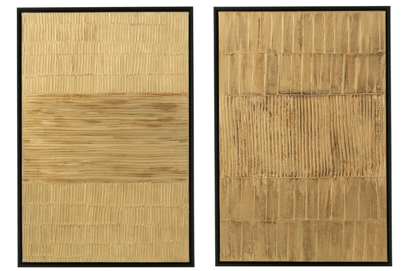 2-teiliges Handgemaltes Bild Streifenzauber Holz, Leinwand in Schwarz/Gold mit abstrakten Strichen